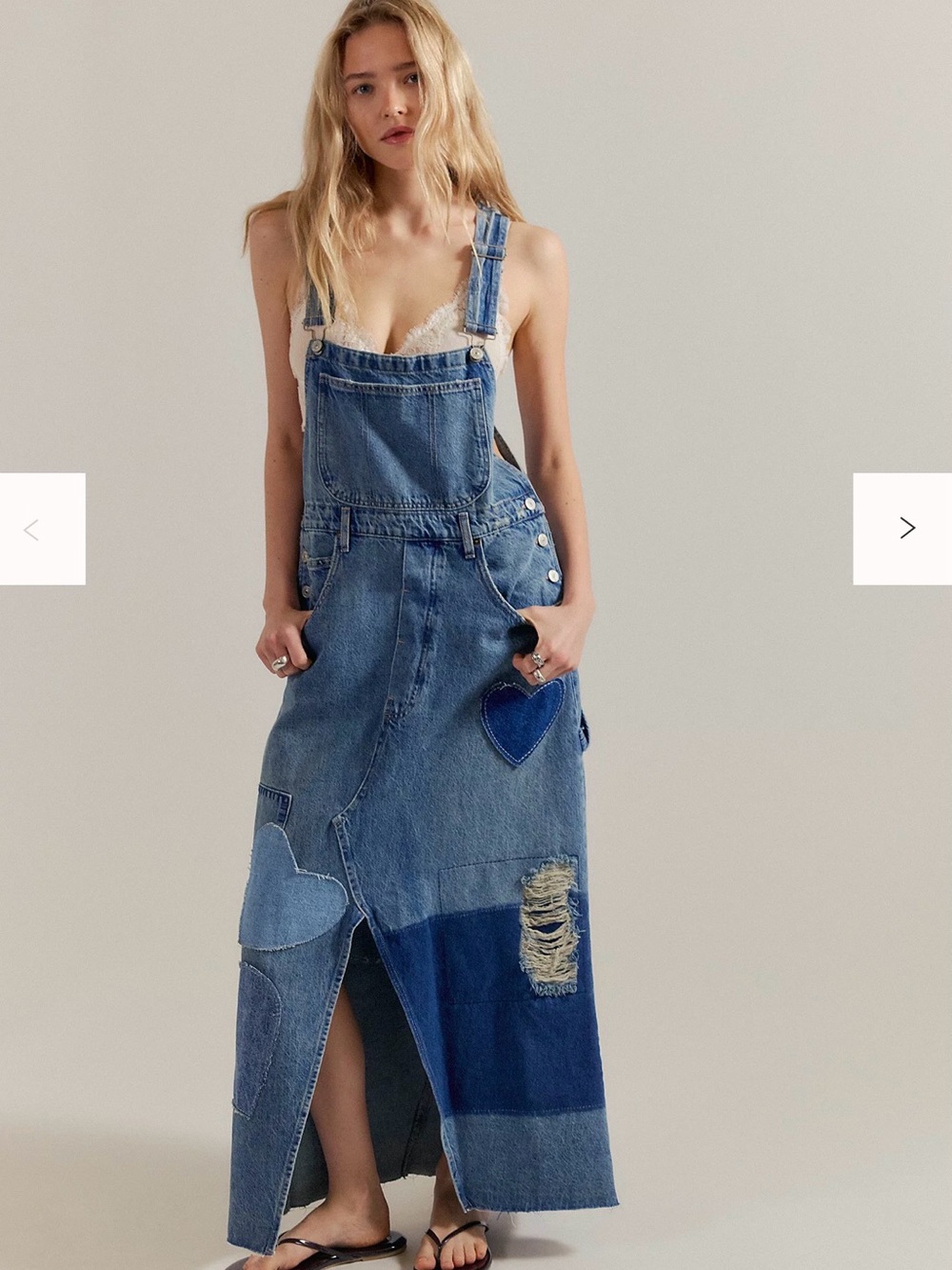 Free People Patchwork Heart Denim Overall Skirt - Blue
